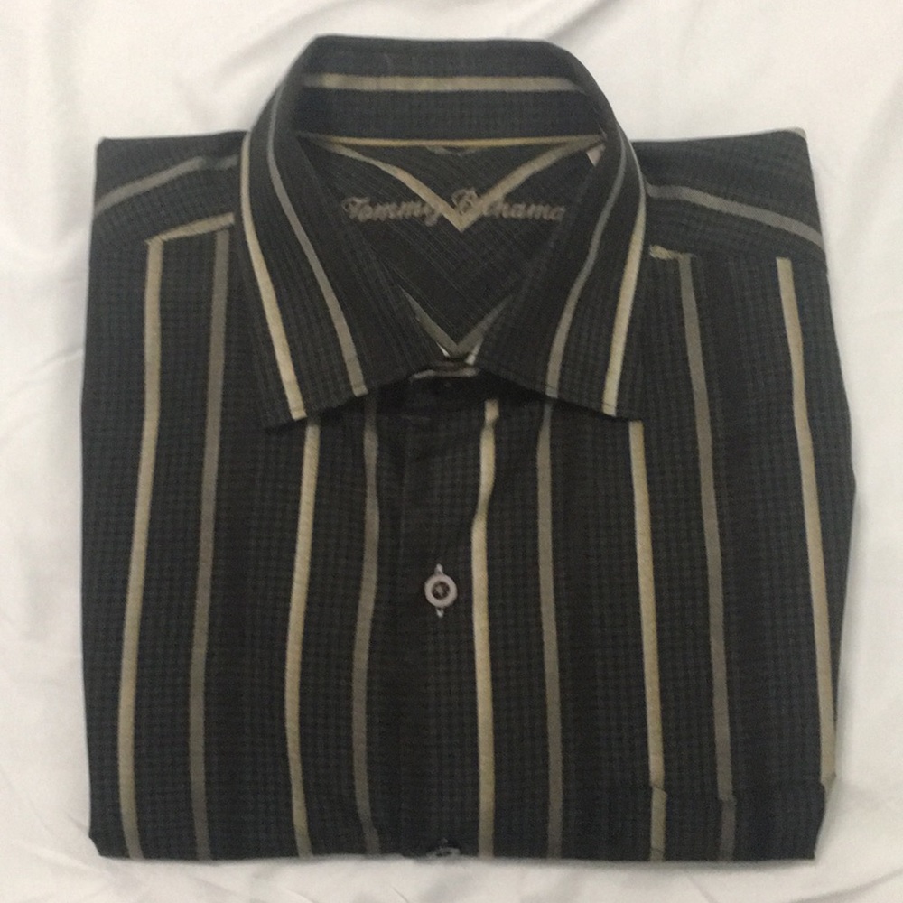 Tommy Bahama Men's Brown Striped Silk Shirt Size M